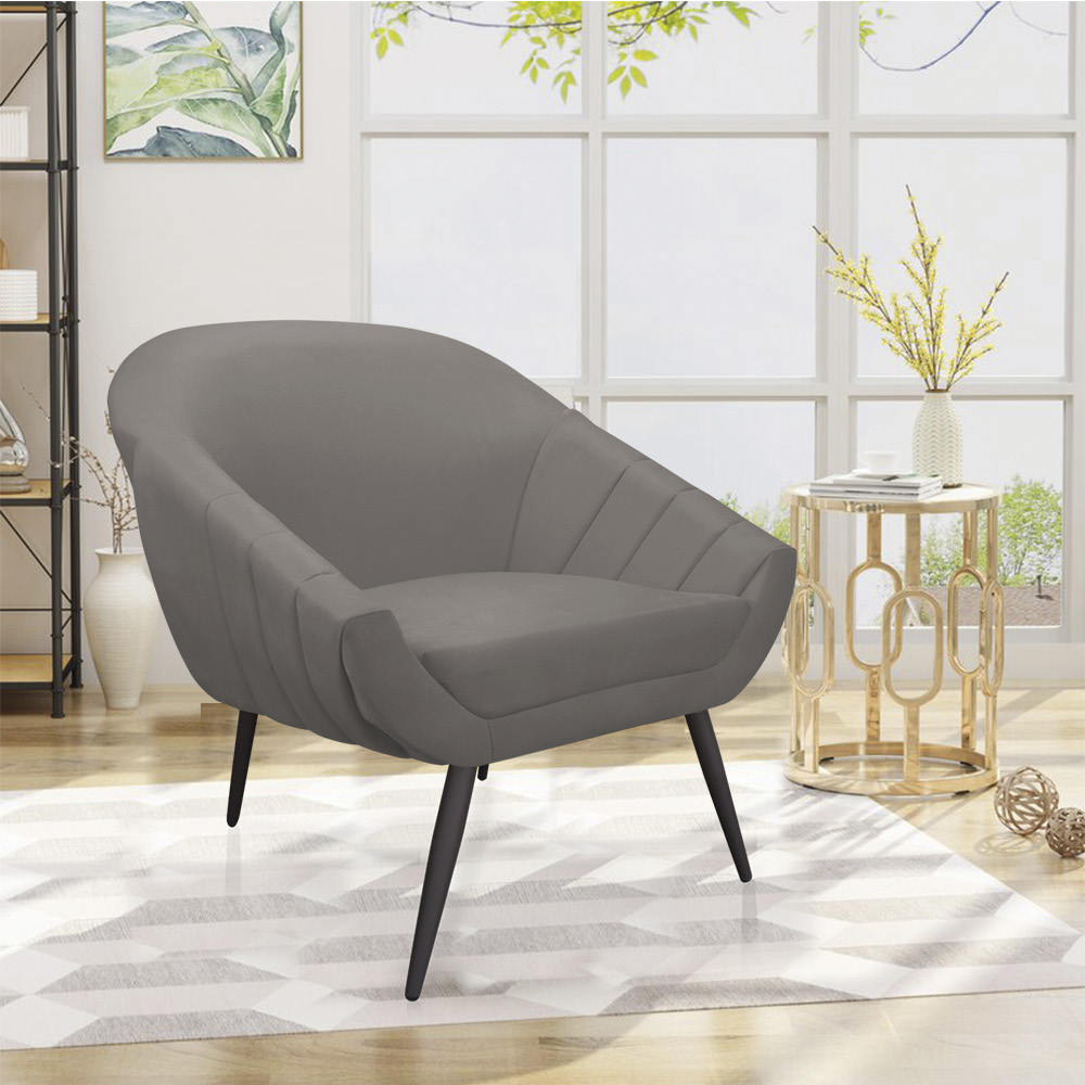 Kit 02 Poltronas Giovana Suede Grafite Pés Palito de Ferro - D'Rossi