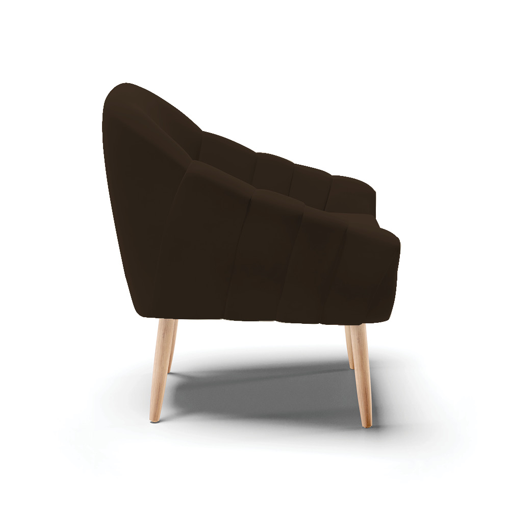 Kit 02 Poltronas Giovana Suede Marrom Pés Palito Natural - D'Rossi