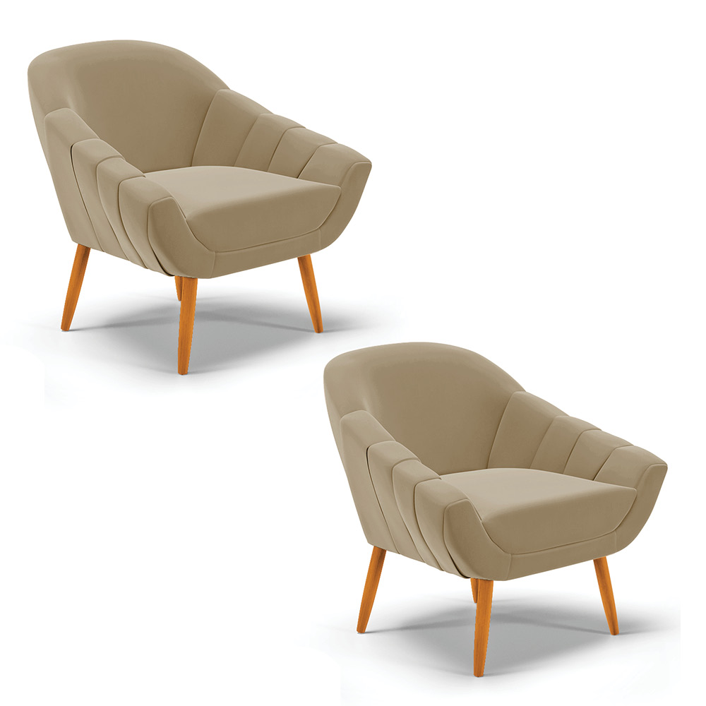 Kit 02 Poltronas Giovana Suede Marrom Rato Pés Palito Castanho - D'Rossi