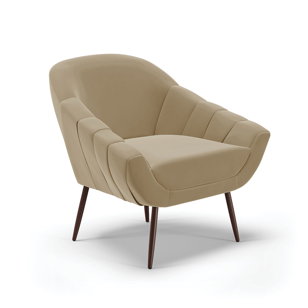 Kit 02 Poltronas Giovana Suede Marrom Rato Pés Palito de Ferro - D'Rossi