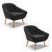 Kit 02 Poltronas Giovana Suede Preto Pés Palito Castanho - D'Rossi