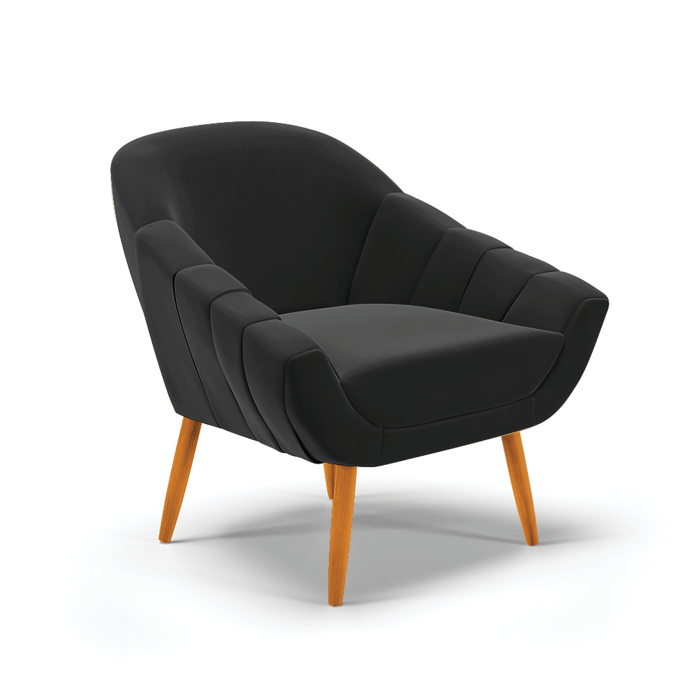 Kit 02 Poltronas Giovana Suede Preto Pés Palito Castanho - D'Rossi