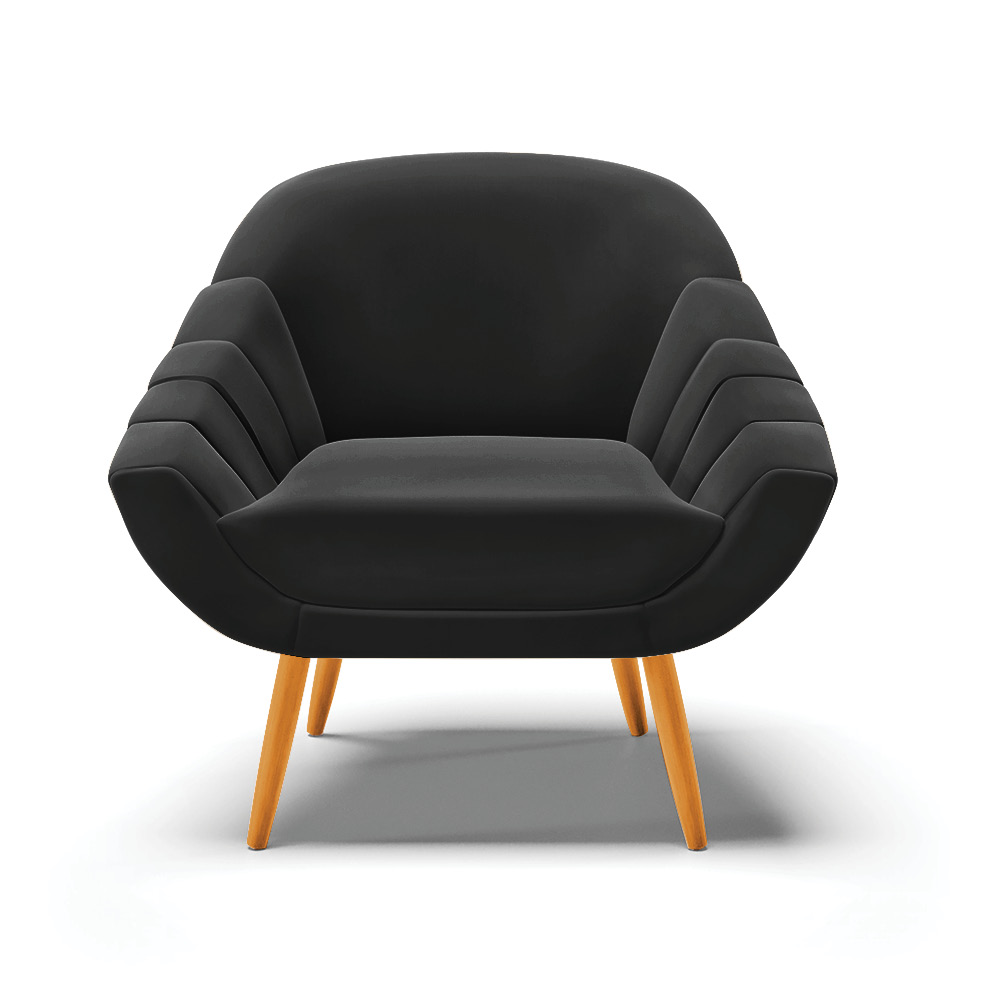 Kit 02 Poltronas Giovana Suede Preto Pés Palito Castanho - D'Rossi