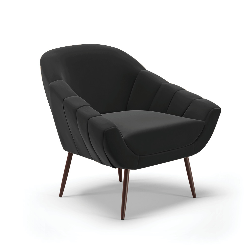 Kit 02 Poltronas Giovana Suede Preto Pés Palito de Ferro - D'Rossi
