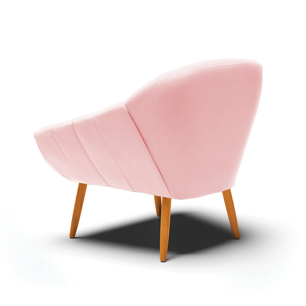 Kit 02 Poltronas Giovana Suede Rosa Bebê Pés Palito Castanho - D'Rossi