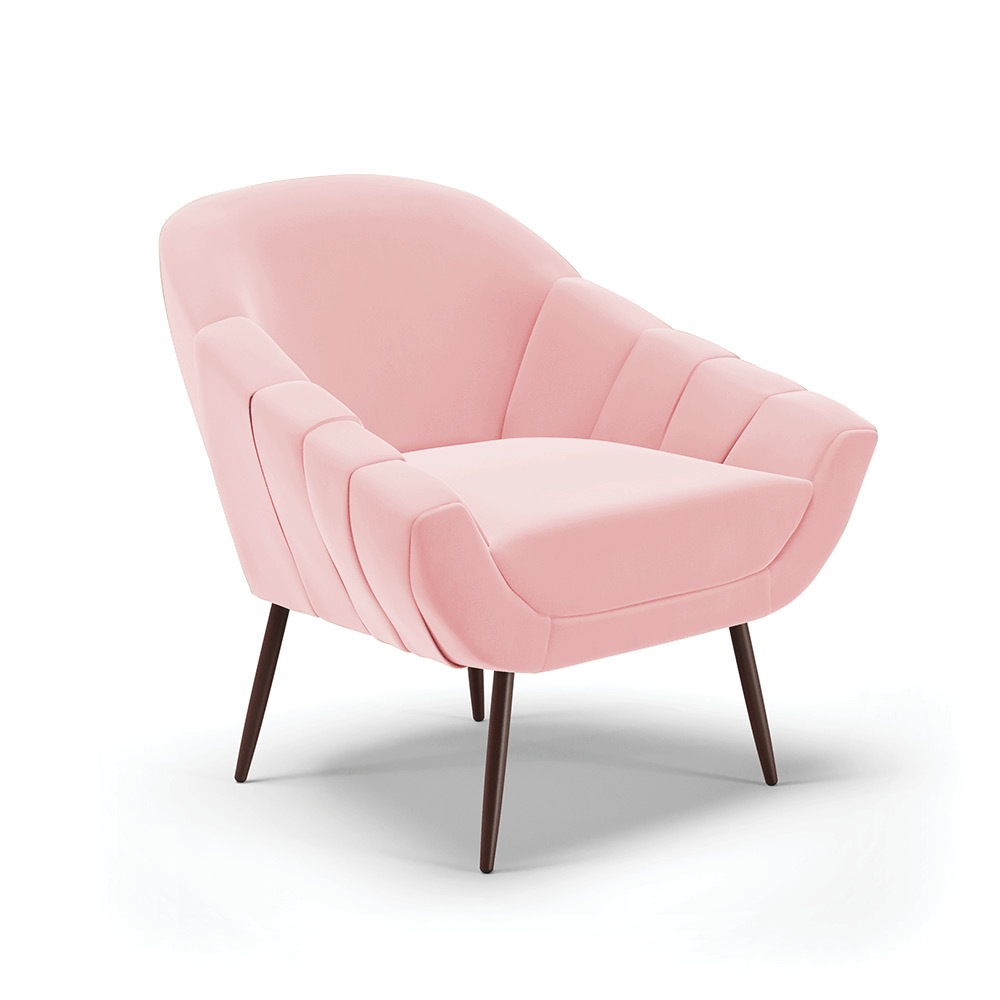 Kit 02 Poltronas Giovana Suede Rosa Bebê Pés Palito de Ferro - D'Rossi