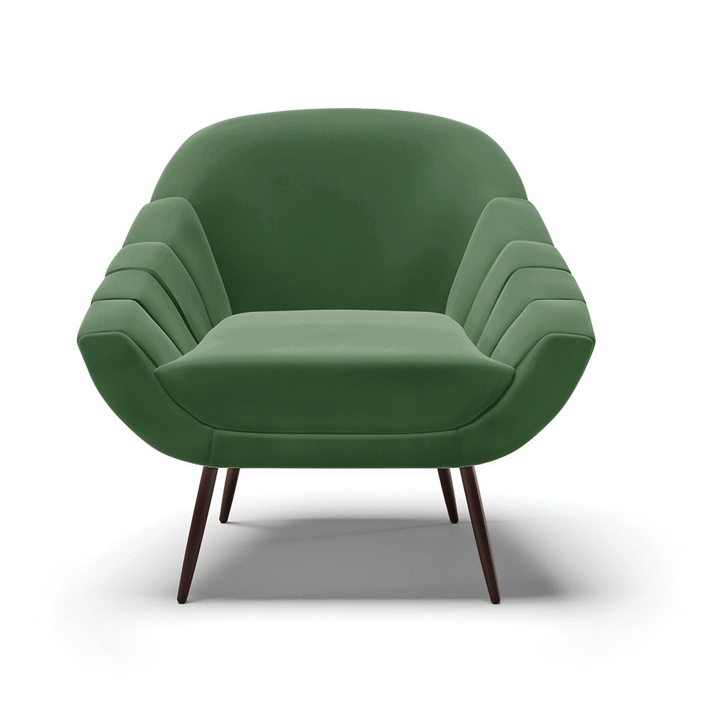Kit 02 Poltronas Giovana Suede Verde Pés Palito de Ferro - D'Rossi