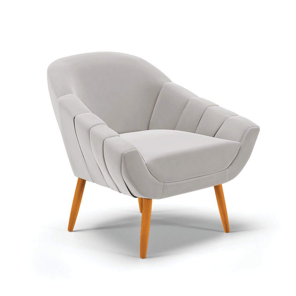 Kit 02 Poltronas Giovana Veludo Cinza Pés Palito Castanho - D'Rossi