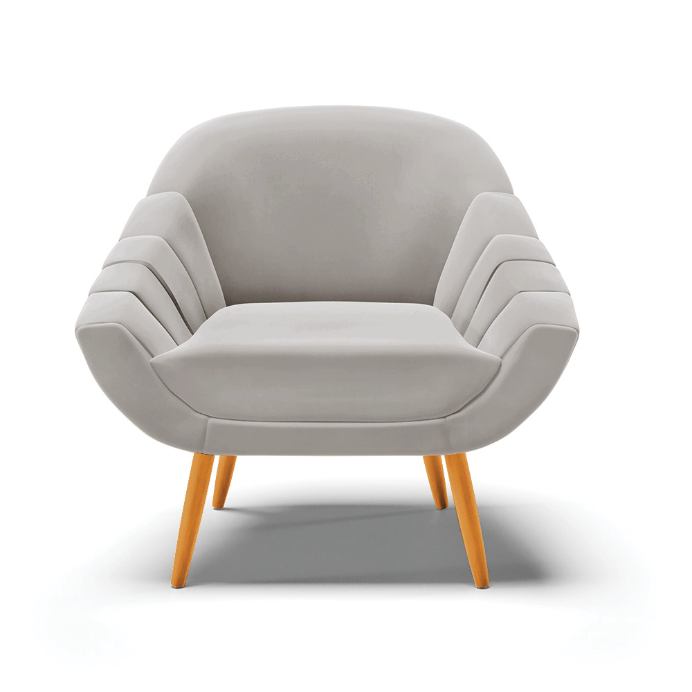 Kit 02 Poltronas Giovana Veludo Cinza Pés Palito Castanho - D'Rossi