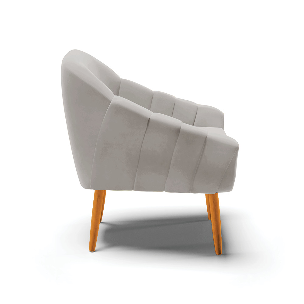 Kit 02 Poltronas Giovana Veludo Cinza Pés Palito Castanho - D'Rossi