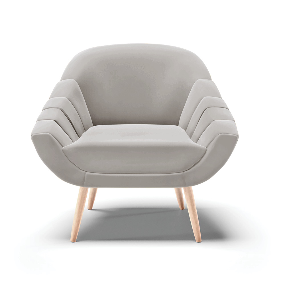 Kit 02 Poltronas Giovana Veludo Cinza Pés Palito Natural - D'Rossi