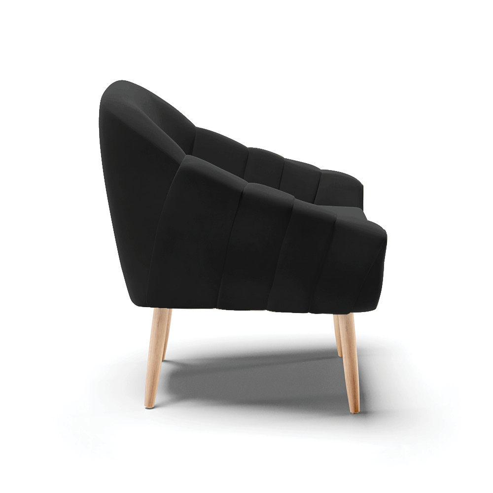Kit 02 Poltronas Giovana Veludo Preto Pés Palito Natural - D'Rossi
