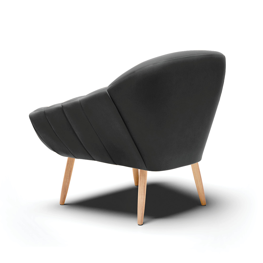 Kit 02 Poltronas Giovana Veludo Preto Pés Palito Natural - D'Rossi