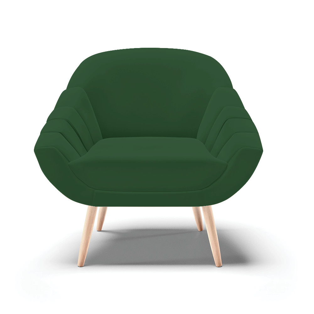 Kit 02 Poltronas Giovana Veludo Verde Pés Palito Natural - D'Rossi