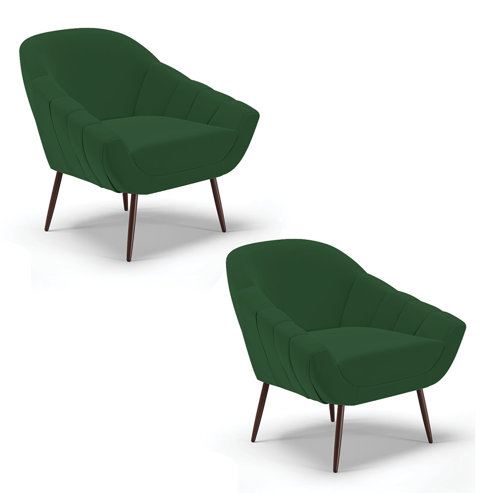 Kit 02 Poltronas Giovana Veludo Verde Pés Palito de Ferro - D'Rossi