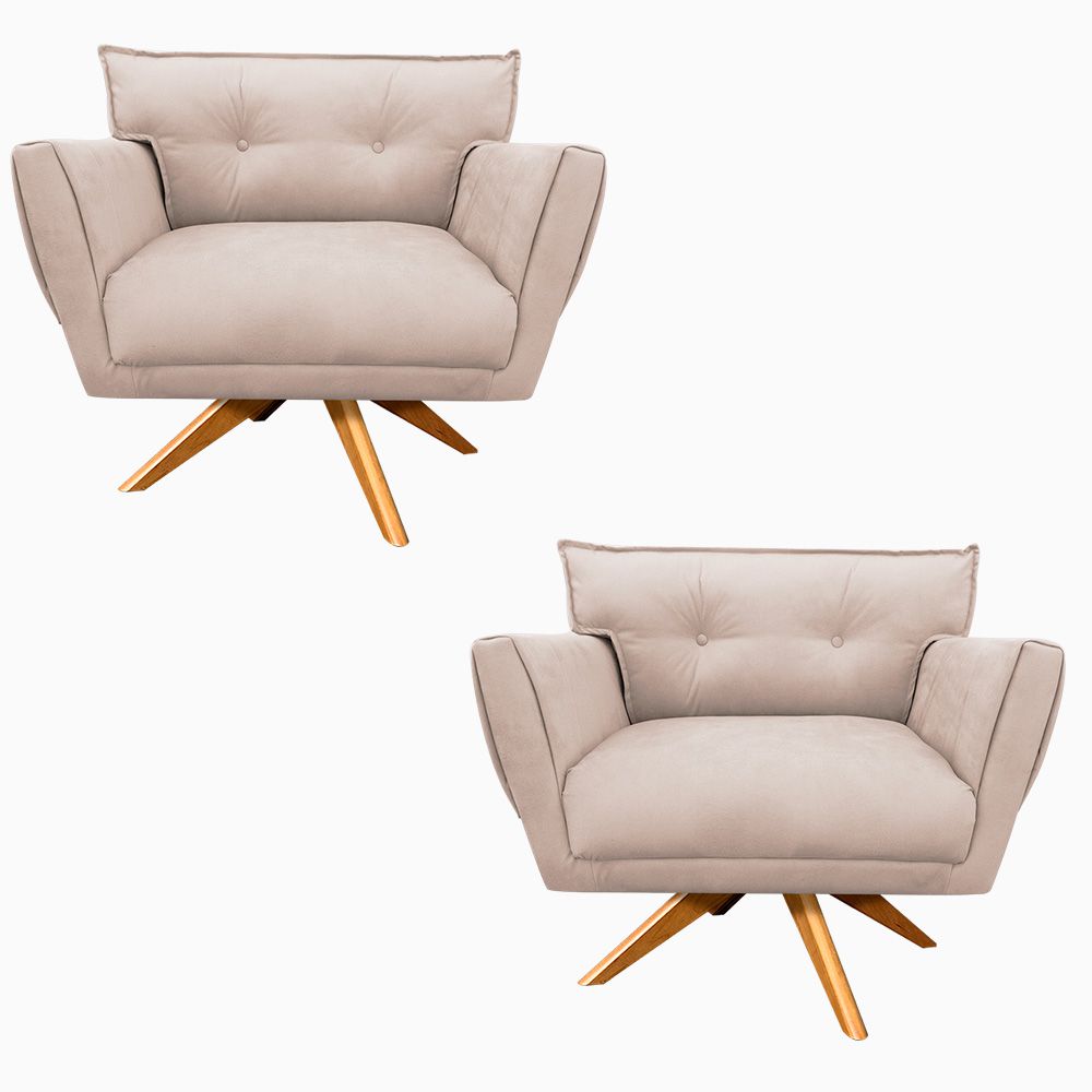 Kit 02 Poltronas Giratória Anitta Suede Base Madeira MA30 D'Rossi