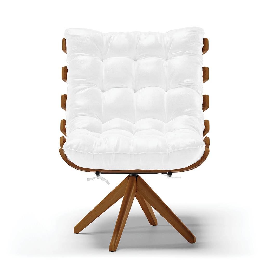 Kit 02 Poltronas Giratória Costela Corano Branco Base Madeira MA30 - D'Rossi