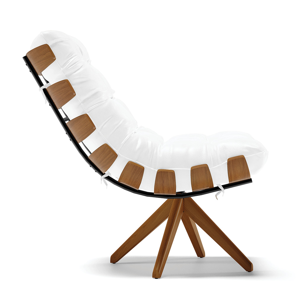 Kit 02 Poltronas Giratória Costela Corano Branco Base Madeira MA30 - D'Rossi