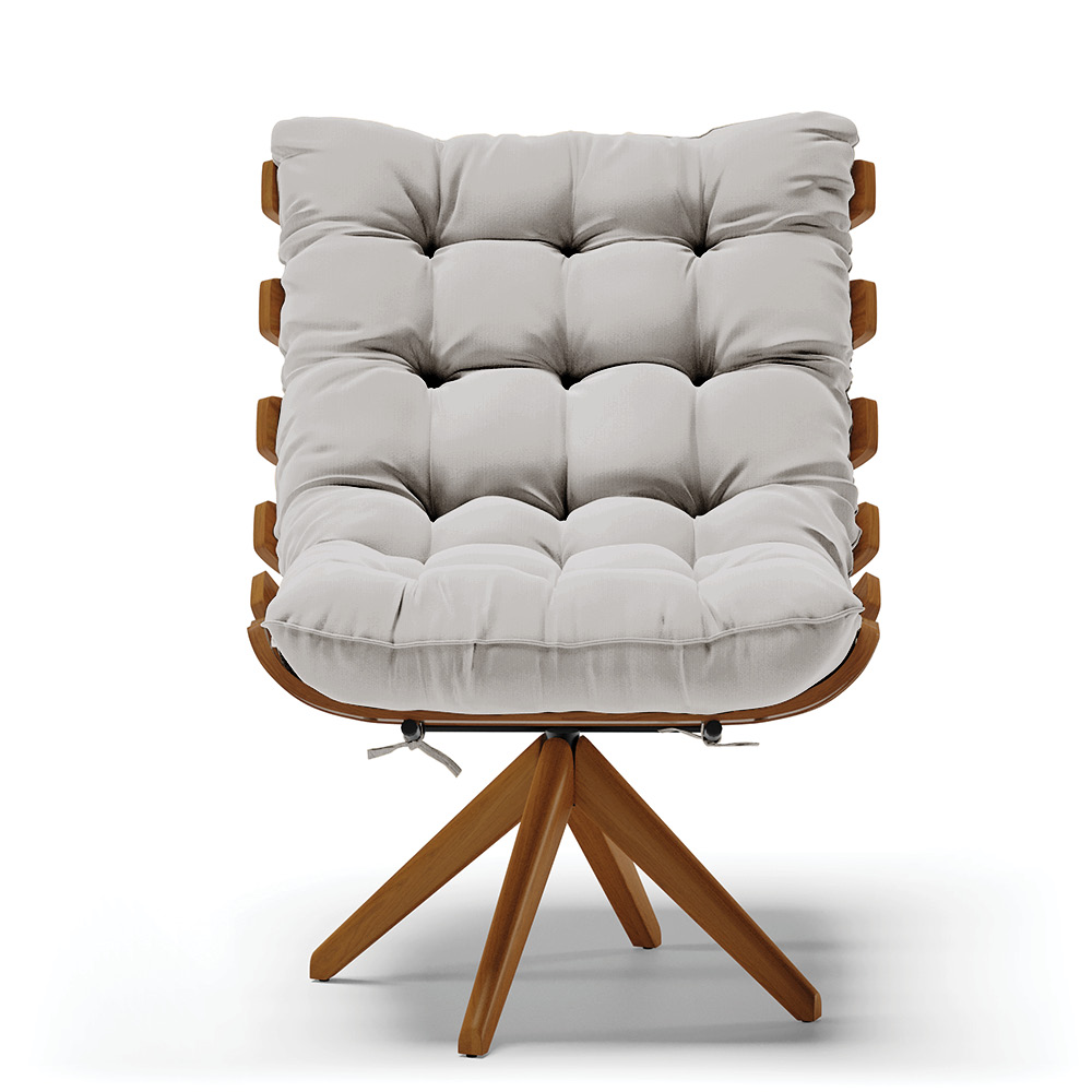 Kit 02 Poltronas Giratória Costela Veludo Cinza Base Madeira MA25 - D'Rossi