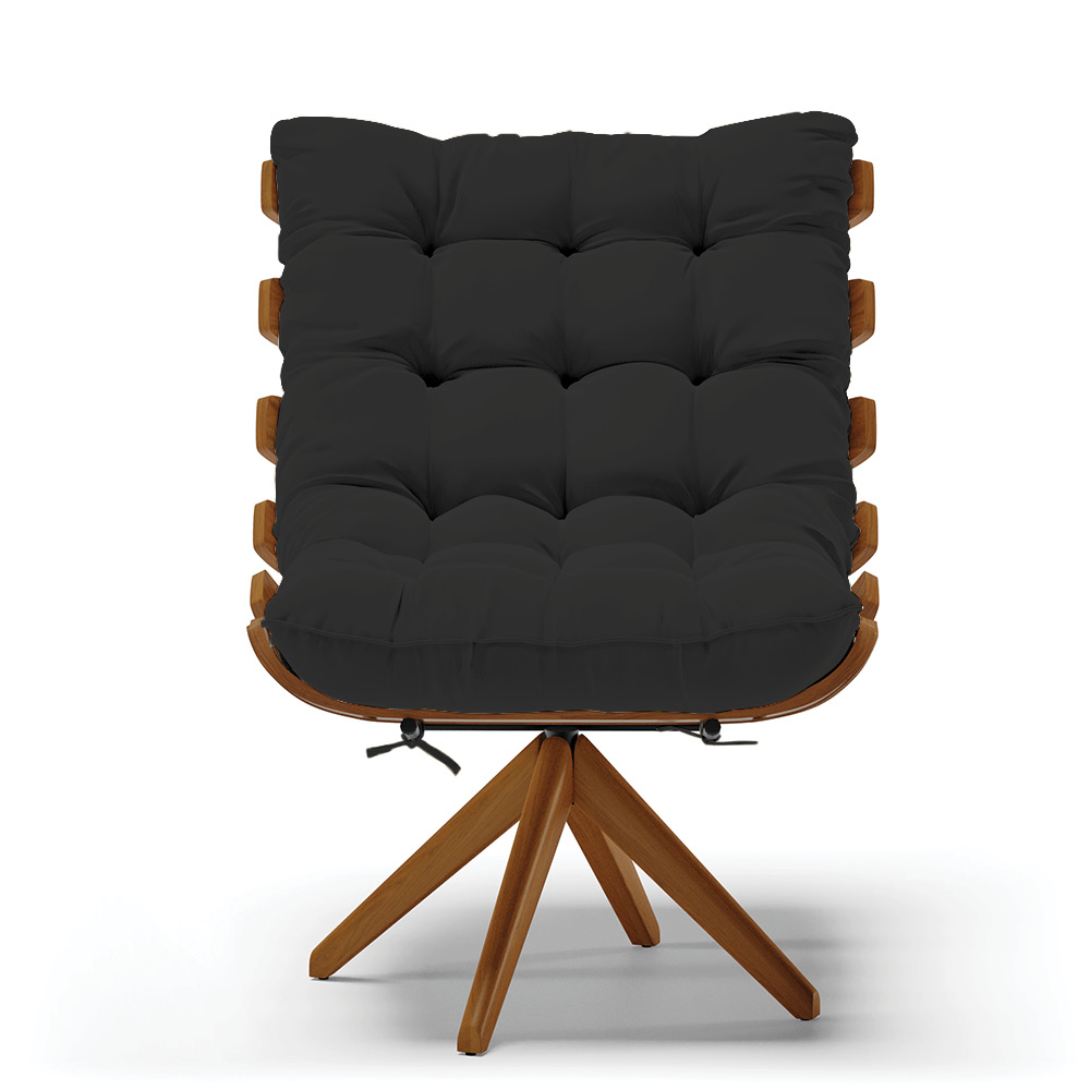 Kit 02 Poltronas Giratória Costela Veludo Preto Base Madeira MA25 - D'Rossi