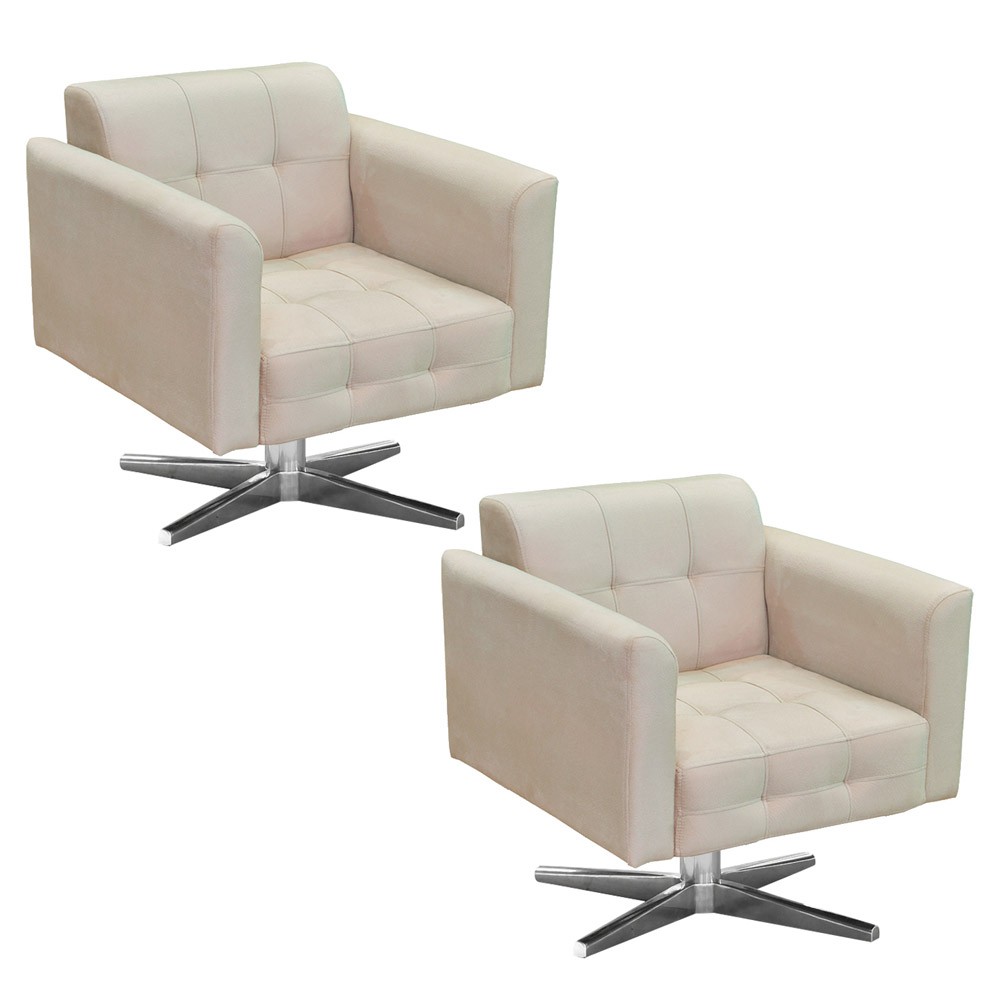 Kit 02 Poltronas Giratória Elisa Suede Base Estrela Cromado D'Rossi
