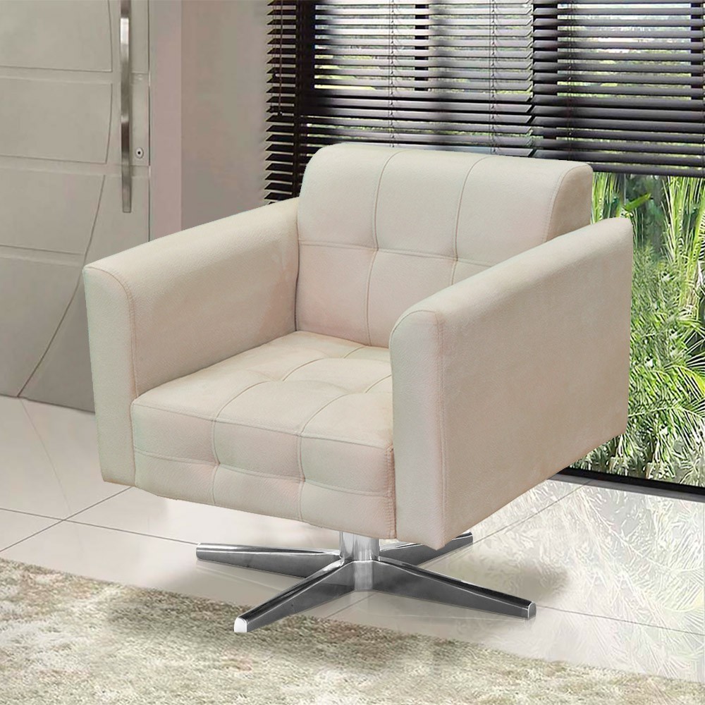 Kit 02 Poltronas Giratória Elisa Suede Base Estrela Cromado D'Rossi