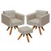 Kit 02 Poltronas Giratória Elisa e 01 Puff Suede Base Madeira MM30 D'Rossi