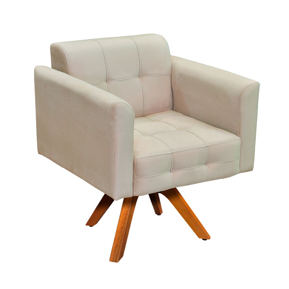 Kit 02 Poltronas Giratória Elisa e 01 Puff Suede Base Madeira MM30 D'Rossi