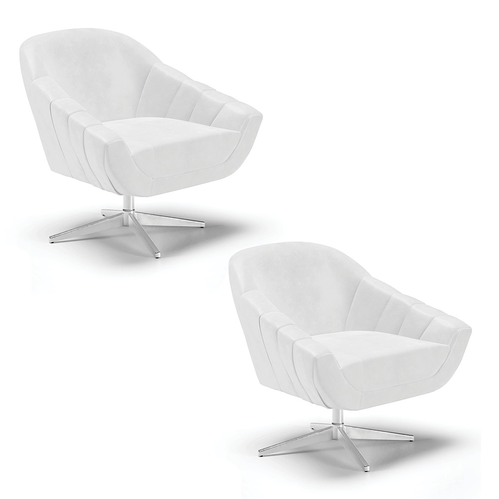 Kit 02 Poltronas Giratória Giovana Corano Branco Base Cromada - D'Rossi