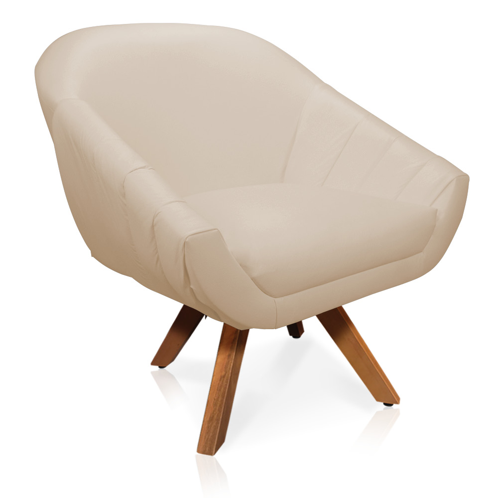 Kit 02 Poltronas Giratória Giovana Corino Bege Base Madeira MM30 - D'Rossi