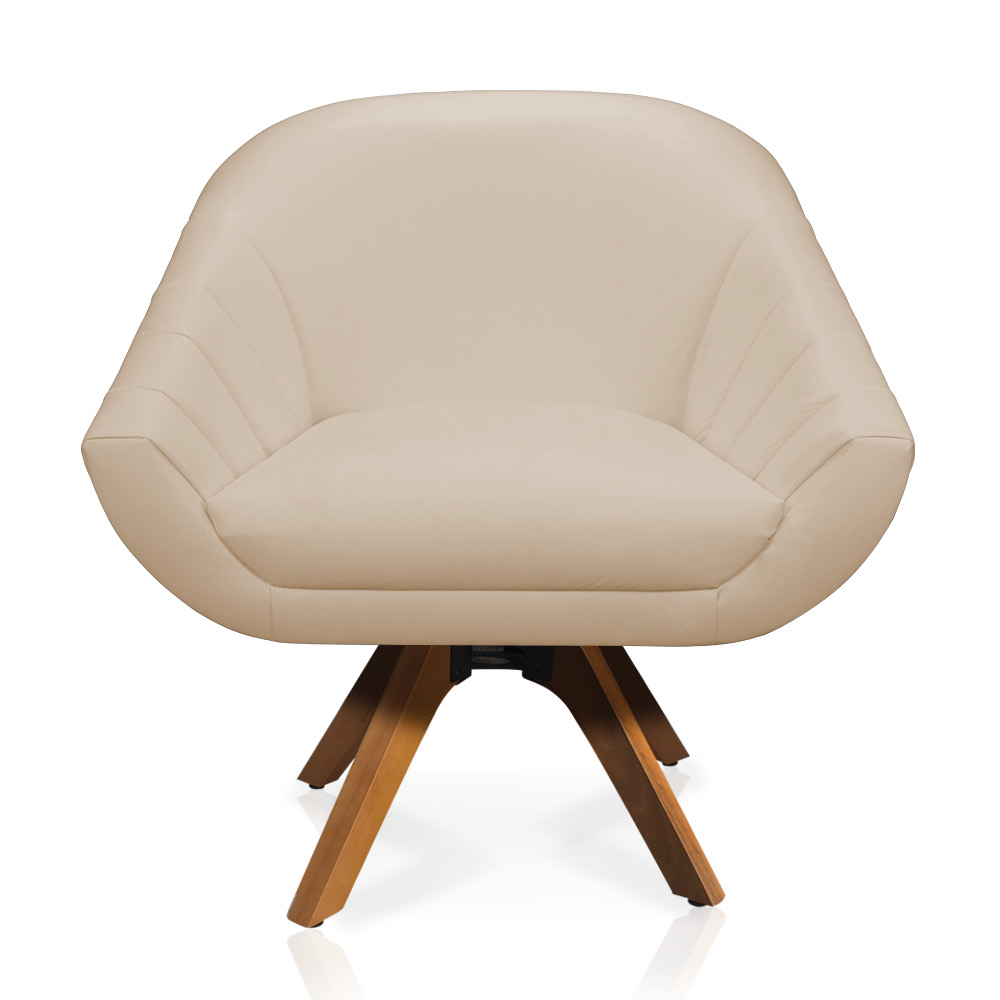 Kit 02 Poltronas Giratória Giovana Corino Bege Base Madeira MM30 - D'Rossi