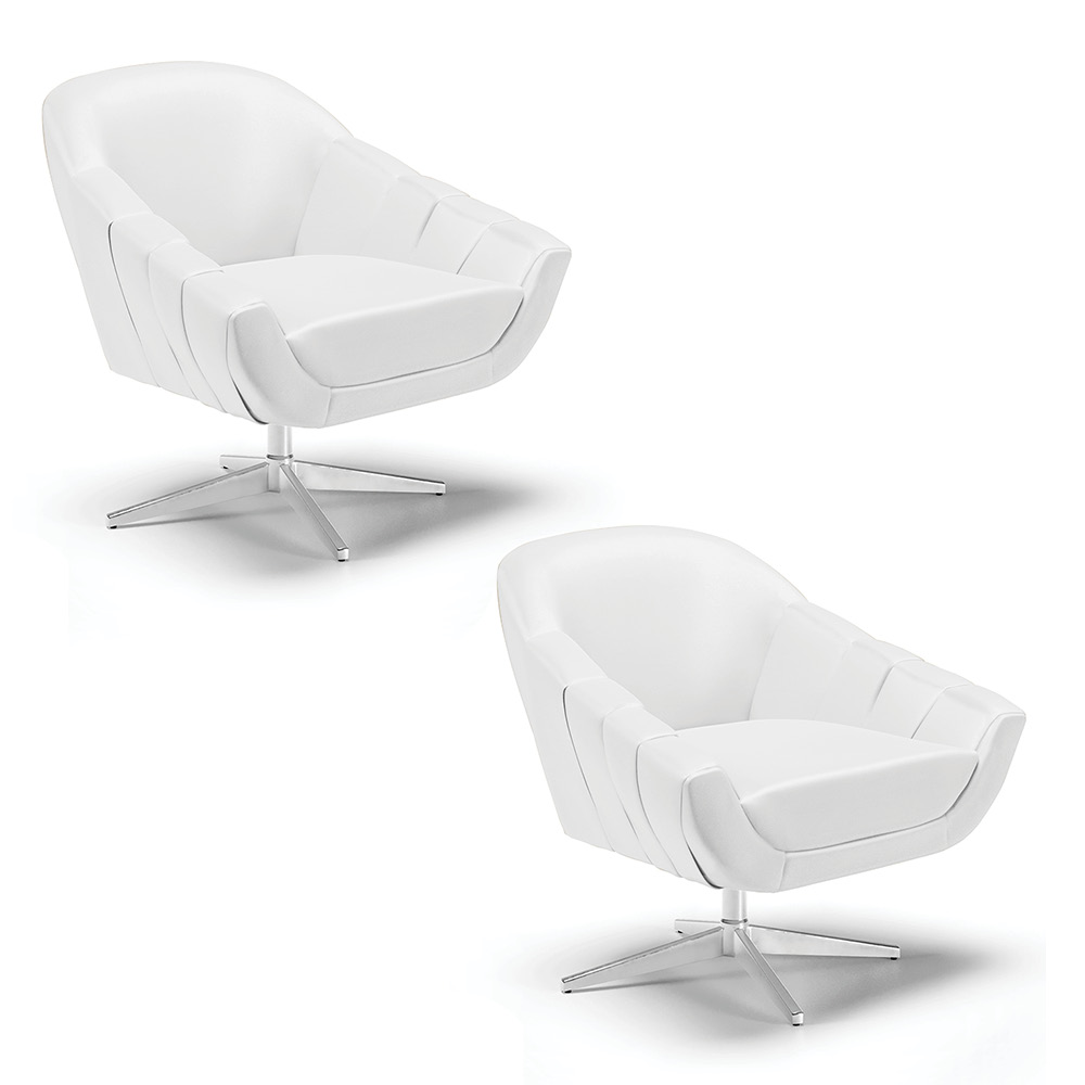 Kit 02 Poltronas Giratória Giovana Corino Branco Base Cromada - D'Rossi