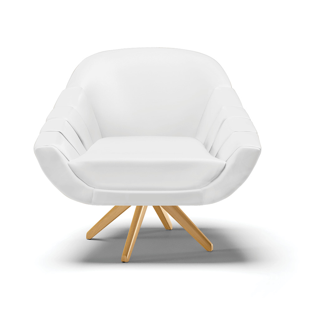 Kit 02 Poltronas Giratória Giovana Corino Branco Base Madeira MA30 - D'Rossi