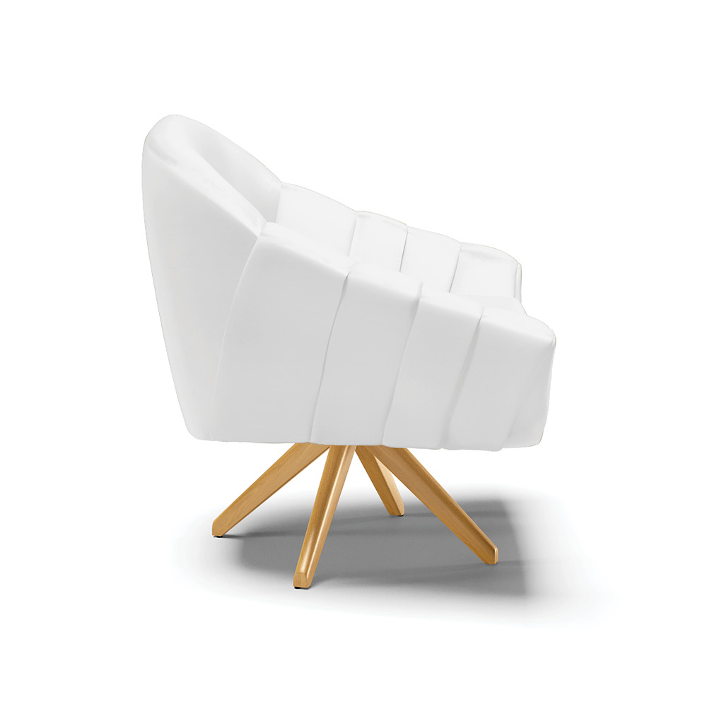 Kit 02 Poltronas Giratória Giovana Corino Branco Base Madeira MA30 - D'Rossi