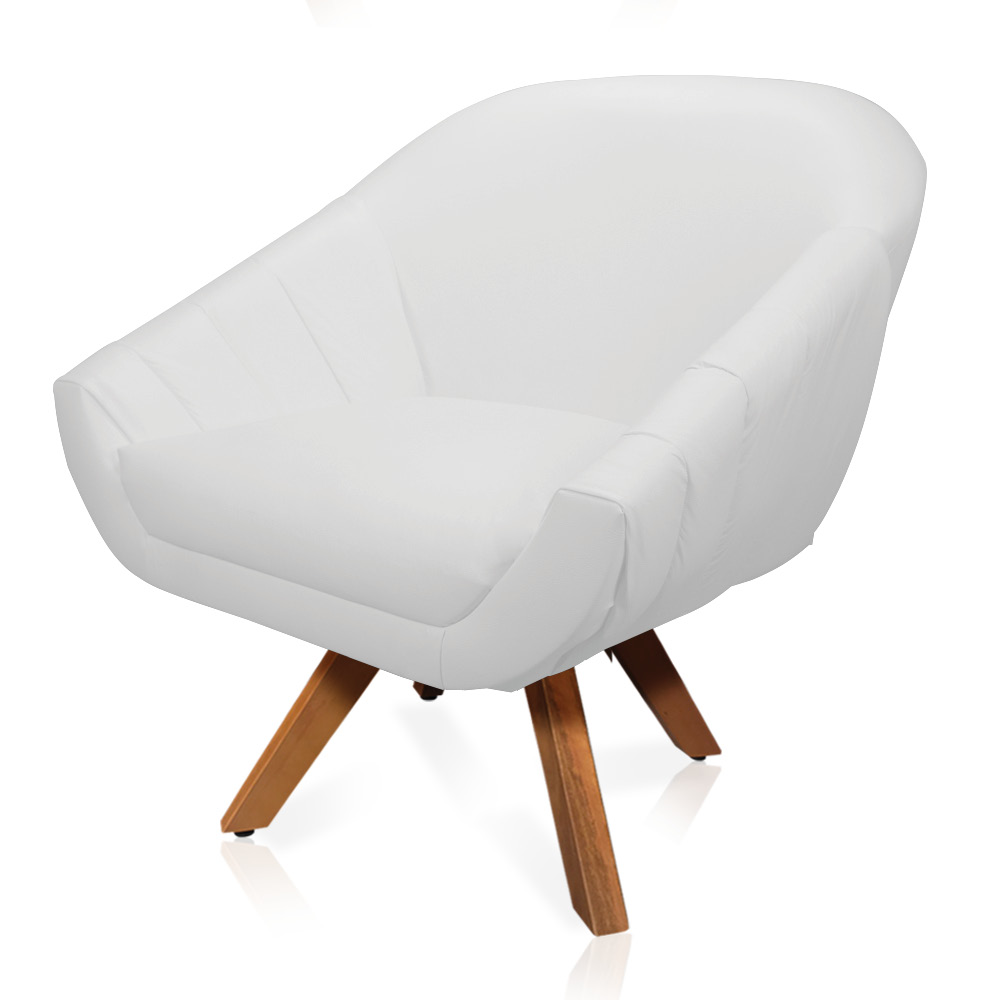 Kit 02 Poltronas Giratória Giovana Corino Branco Base Madeira MM30 - D'Rossi