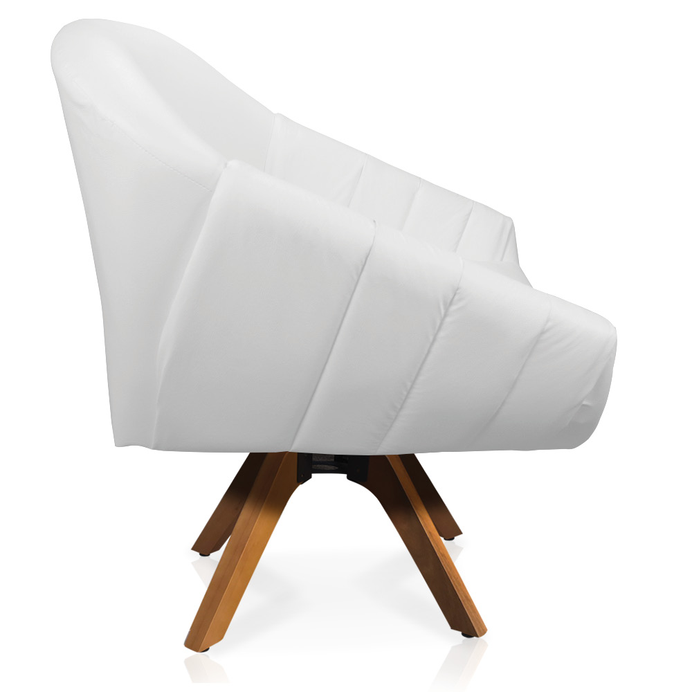 Kit 02 Poltronas Giratória Giovana Corino Branco Base Madeira MM30 - D'Rossi