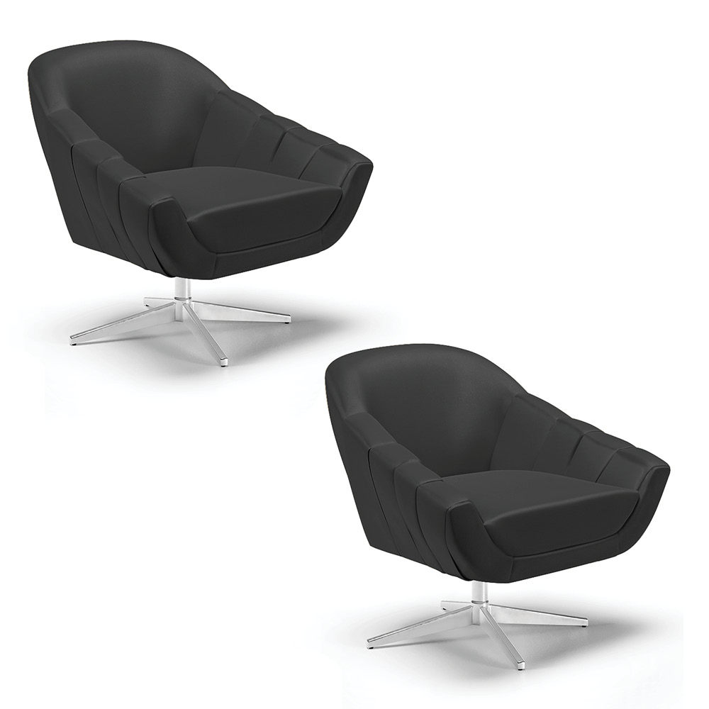 Kit 02 Poltronas Giratória Giovana Corino Preto Base Cromada - D'Rossi