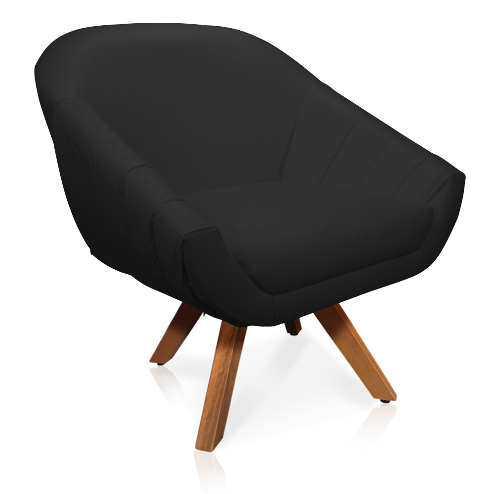 Kit 02 Poltronas Giratória Giovana Corino Preto Base Madeira MM30 - D'Rossi