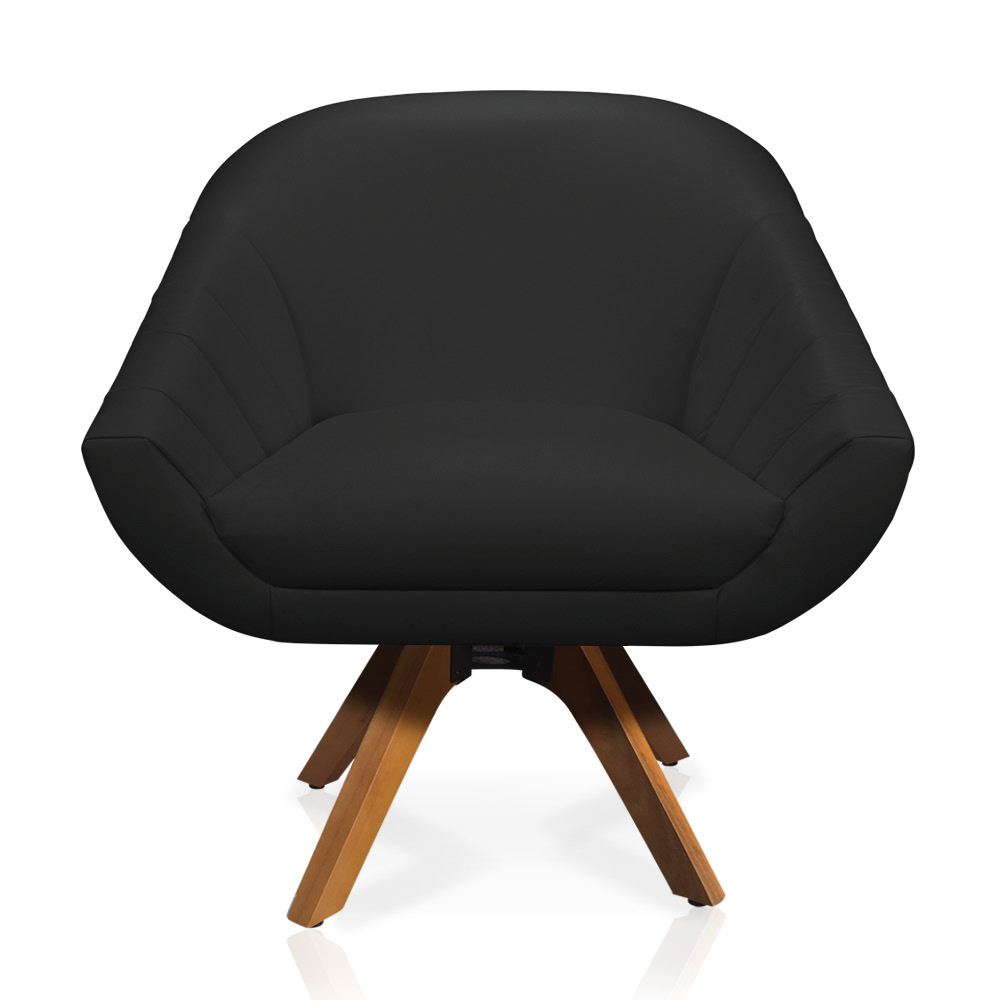 Kit 02 Poltronas Giratória Giovana Corino Preto Base Madeira MM30 - D'Rossi