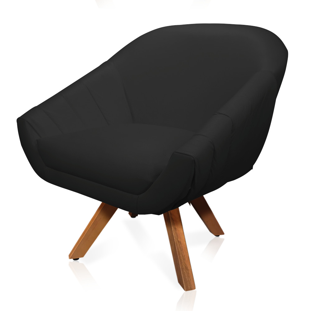 Kit 02 Poltronas Giratória Giovana Corino Preto Base Madeira MM30 - D'Rossi