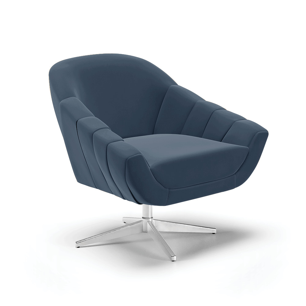Kit 02 Poltronas Giratória Giovana Suede Azul Marinho Base Cromada - D'Rossi