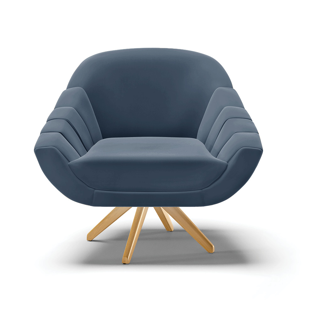 Kit 02 Poltronas Giratória Giovana Suede Azul Marinho Base Madeira MA30 - D'Rossi