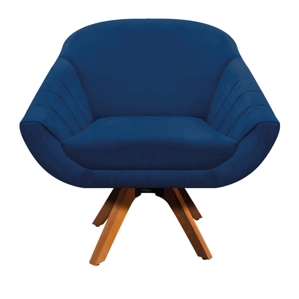 Kit 02 Poltronas Giratória Giovana Suede Azul Marinho Base Madeira MM30 D'Rossi