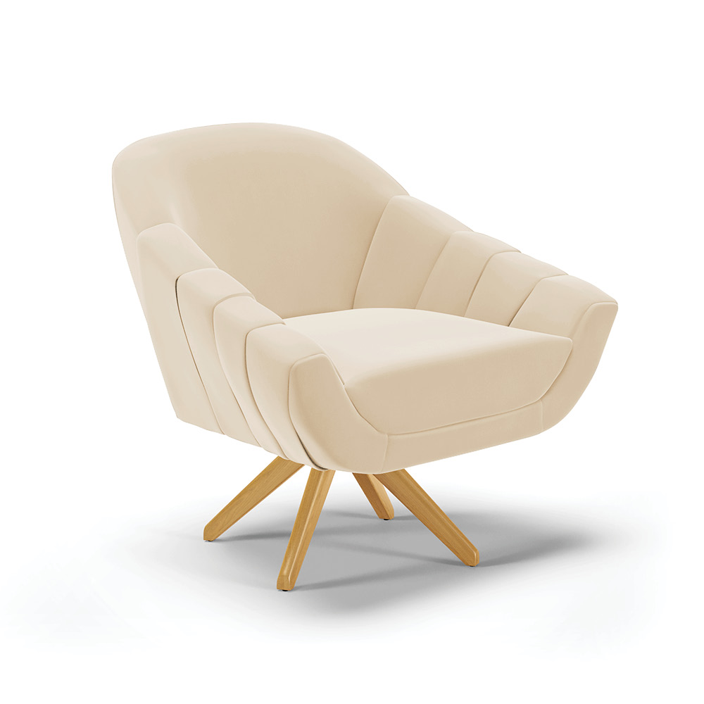 Kit 02 Poltronas Giratória Giovana Suede Bege Base Madeira MA30 - D'Rossi