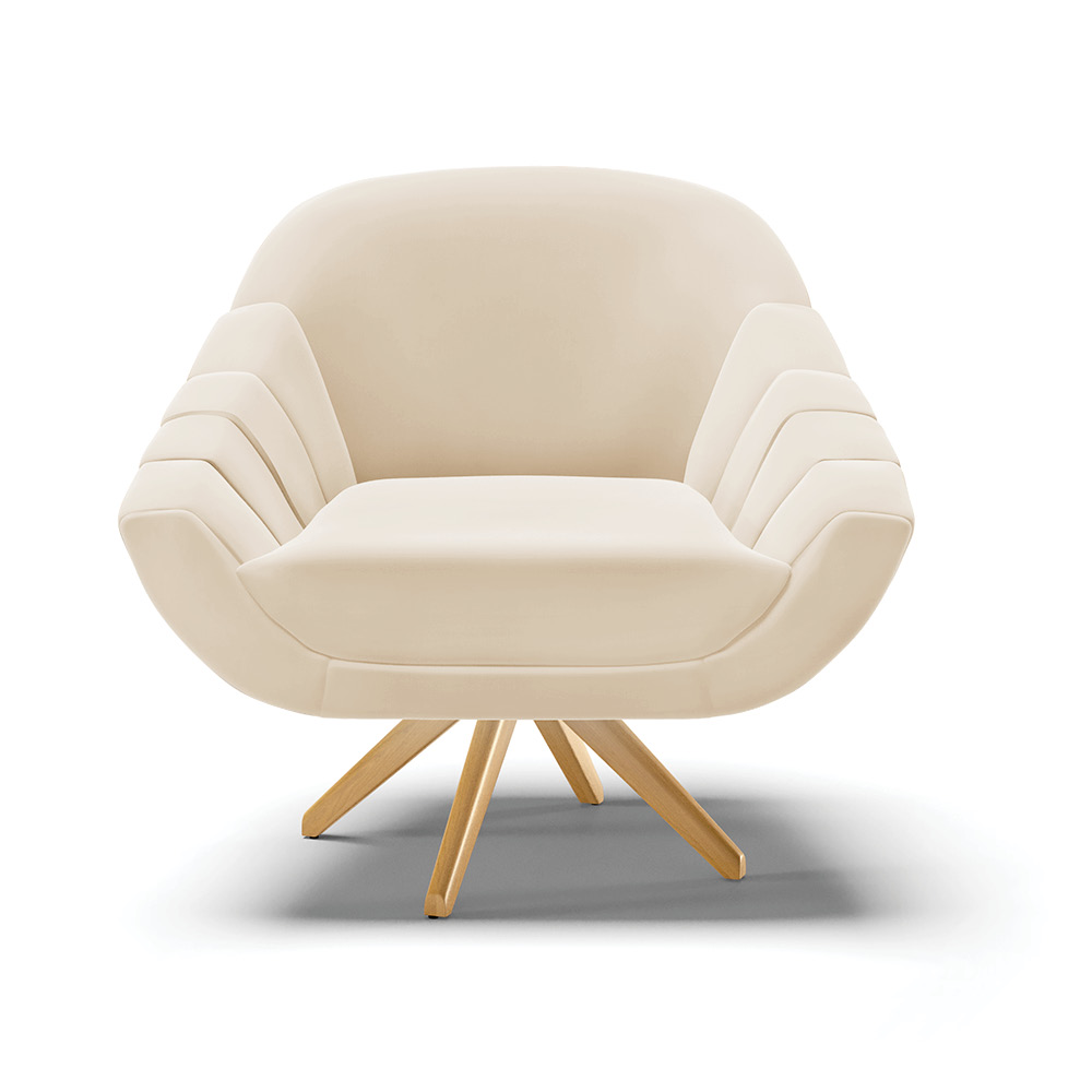 Kit 02 Poltronas Giratória Giovana Suede Bege Base Madeira MA30 - D'Rossi