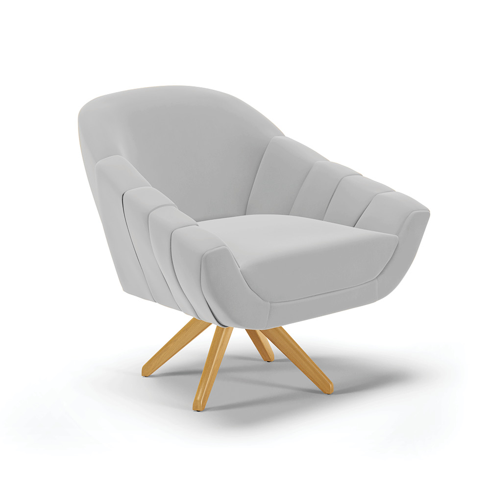 Kit 02 Poltronas Giratória Giovana Suede Cinza Base Madeira MA30 - D'Rossi