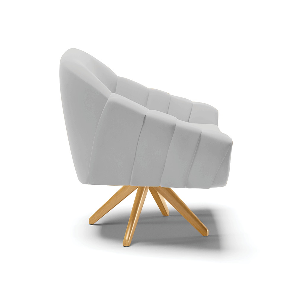 Kit 02 Poltronas Giratória Giovana Suede Cinza Base Madeira MA30 - D'Rossi