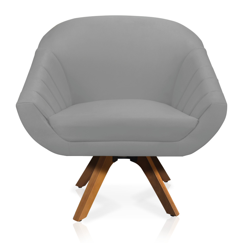 Kit 02 Poltronas Giratória Giovana Suede Cinza Base Madeira MM30 D'Rossi