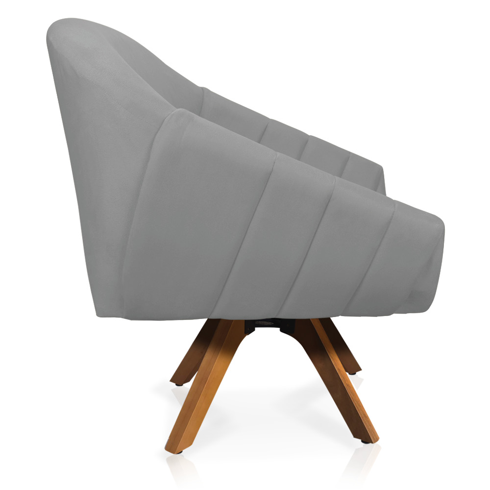 Kit 02 Poltronas Giratória Giovana Suede Cinza Base Madeira MM30 D'Rossi