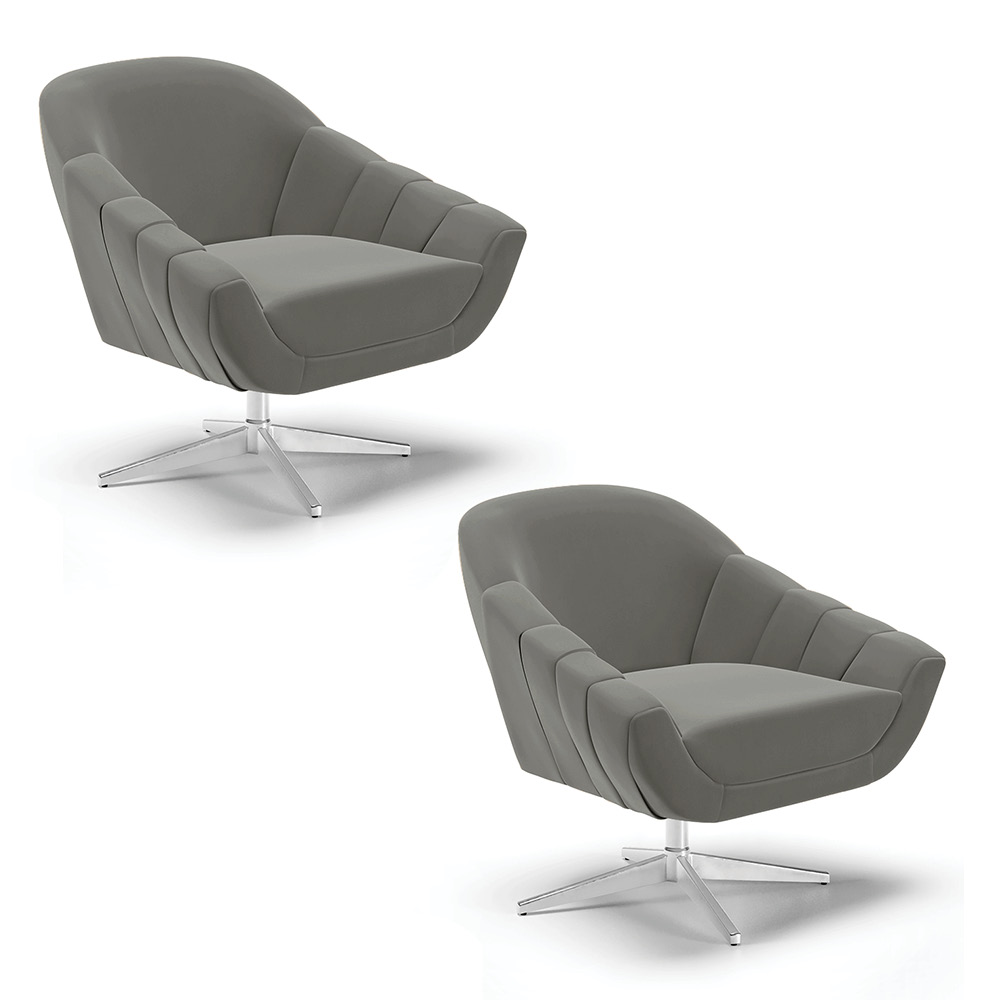 Kit 02 Poltronas Giratória Giovana Suede Grafite Base Cromada - D'Rossi